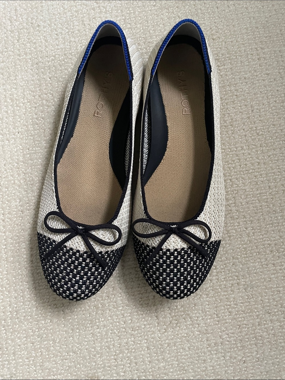 Rothy's Black & ivory Woven Bow Ballet Slippers Flats